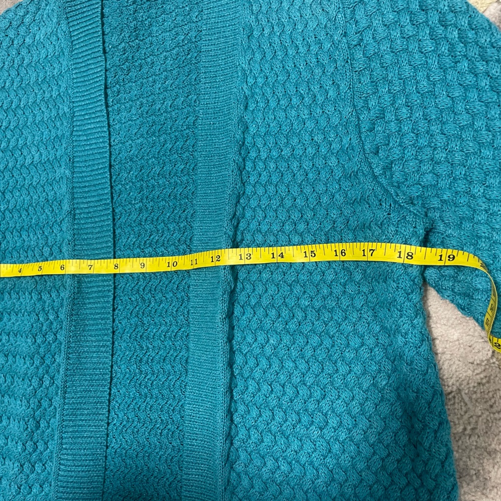 Vintage L.L. Bean Textured Knit Cardigan Sweater L Petite Teal Open Front - Picture 8 of 8